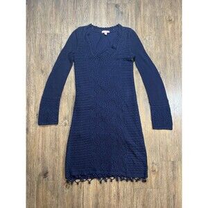 Lilly Pulitzer Athena Navy Blue Crochet Knit Long Sleeve Sweater Dress Size XS